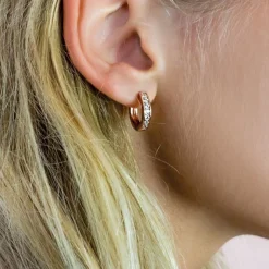 Best Zinzi zilveren oorringen rosé verguld 15 x 3mm wit ZIO191D