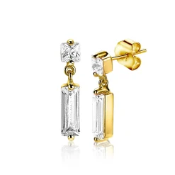 Online Zinzi zilveren oorsieraden geel verguld 15mm baguette rechthoek vierkant wit ZIO2056Y
