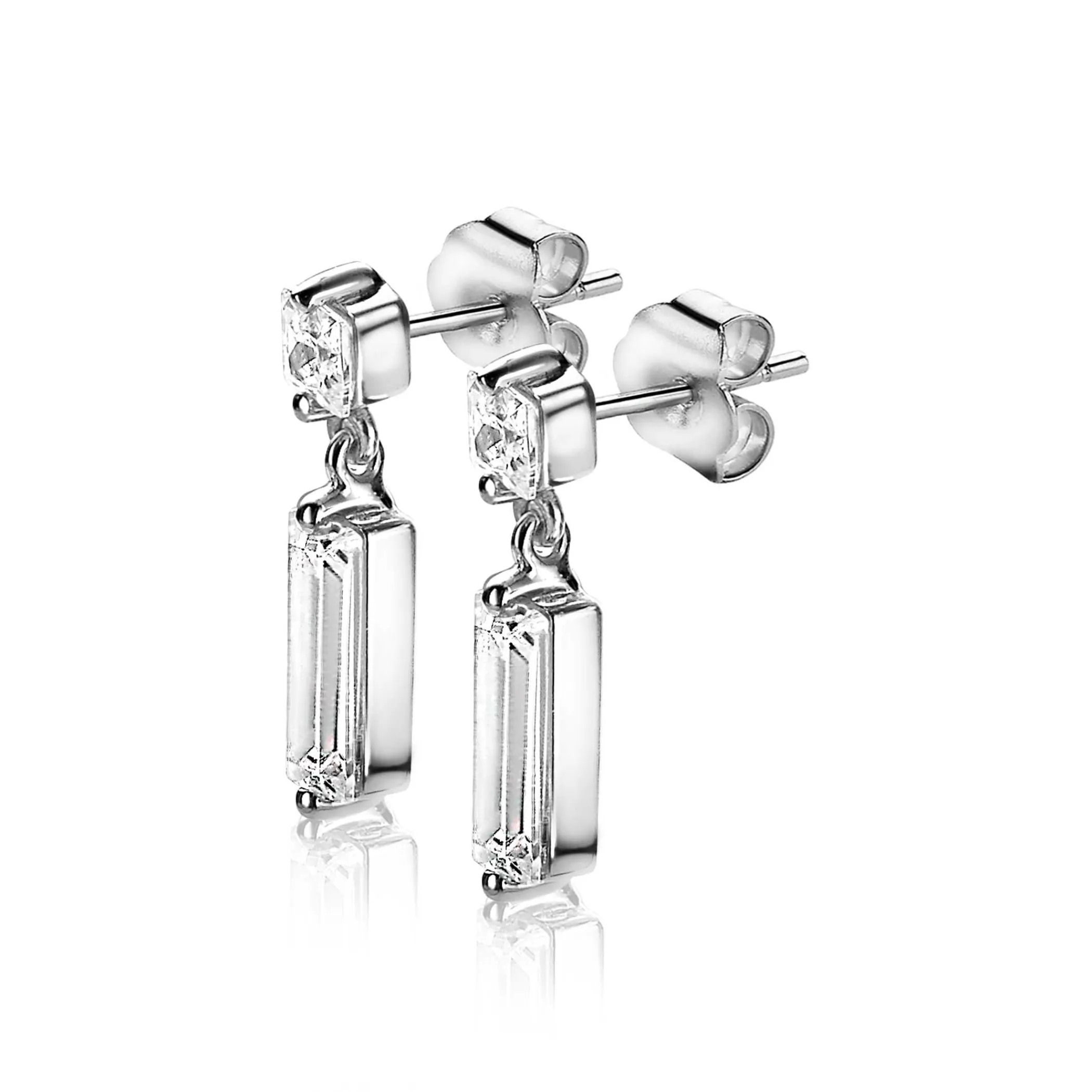 New Zinzi zilveren oorsieraden 15mm baguette rechthoek vierkant wit ZIO2056