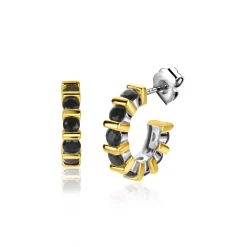 Clearance Zinzi zilveren oorsieraden bicolor vierkant en ronde zwarte zirconia's 16mm ZIO2252