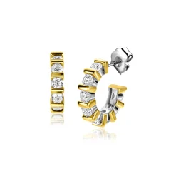 Best Zinzi zilveren oorsieraden bicolor vierkant en ronde witte zirconia's 16mm ZIO2251