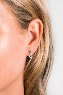 Discount Zinzi zilveren oorstekers rond bungelend hart ZIO1650