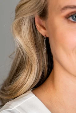 Outlet Zinzi zilveren oorstekers lange paperclip ketting met ronde witte zirconia 49mm ZIO2364