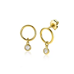 New Zinzi zilveren oorstekers 14K geel verguld 13mm ronde hanger witte zirconia ZIO2200Y