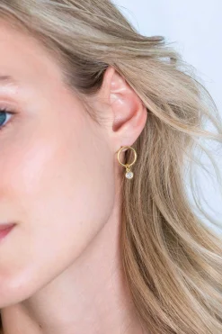 New Zinzi zilveren oorstekers 14K geel verguld 13mm ronde hanger witte zirconia ZIO2200Y