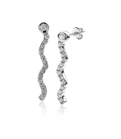 Clearance Zinzi zilveren oorstekers 22mm golvend 'waves' wit ZIO2014