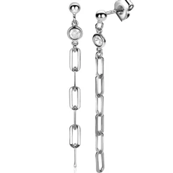 Clearance Zinzi zilveren oorstekers lange paperclip ketting 58mm witte zirconia ZIO2363