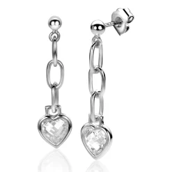 Clearance Zinzi zilveren oorstekers 27mm met paperclip schakels en hart wit zirconia ZIO2303