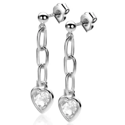 Clearance Zinzi zilveren oorstekers 27mm met paperclip schakels en hart wit zirconia ZIO2303