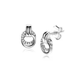 Clearance Zinzi zilveren oorstekers 13mm met elkaar verbonden ronde vormen glad en witte zirconia ZIO2266