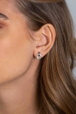 Clearance Zinzi zilveren oorstekers 13mm met elkaar verbonden ronde vormen glad en witte zirconia ZIO2266