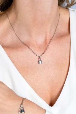 Best Zinzi zilveren paperclip schakelketting 45cm met trendy slotje als bedel 40-45cm ZIC2355