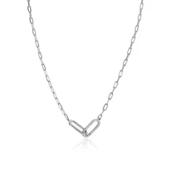 Best Zinzi zilveren paperclip schakelketting met twee verbonden schakels bezet met witte zirkonia's 40-45cm ZIC2690