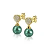 Clearance Zinzi zilveren parel oorknoppen geelverguld 8mm groen ZIO1151GG