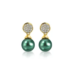 Clearance Zinzi zilveren parel oorknoppen geelverguld 8mm groen ZIO1151GG