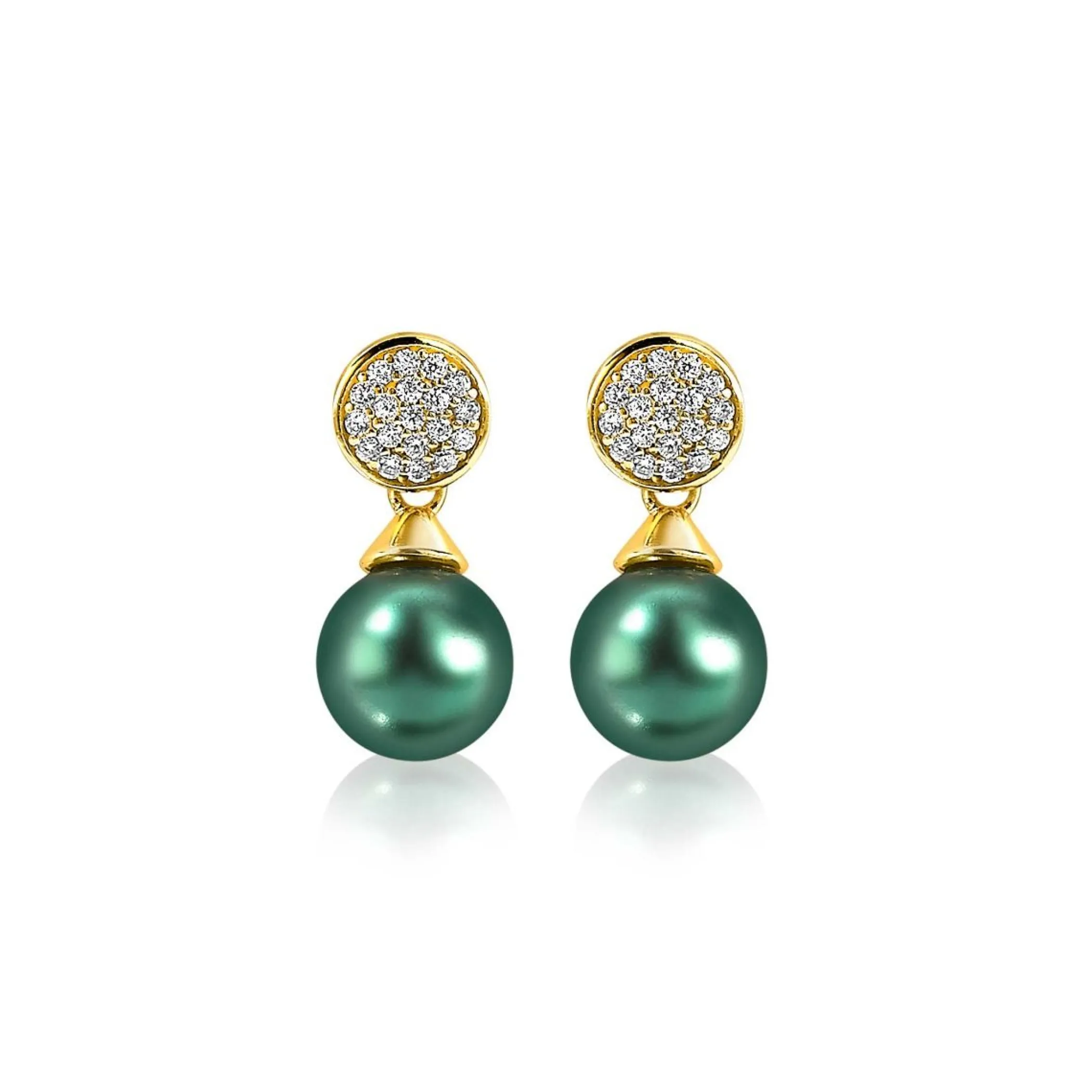 Clearance Zinzi zilveren parel oorknoppen geelverguld 8mm groen ZIO1151GG