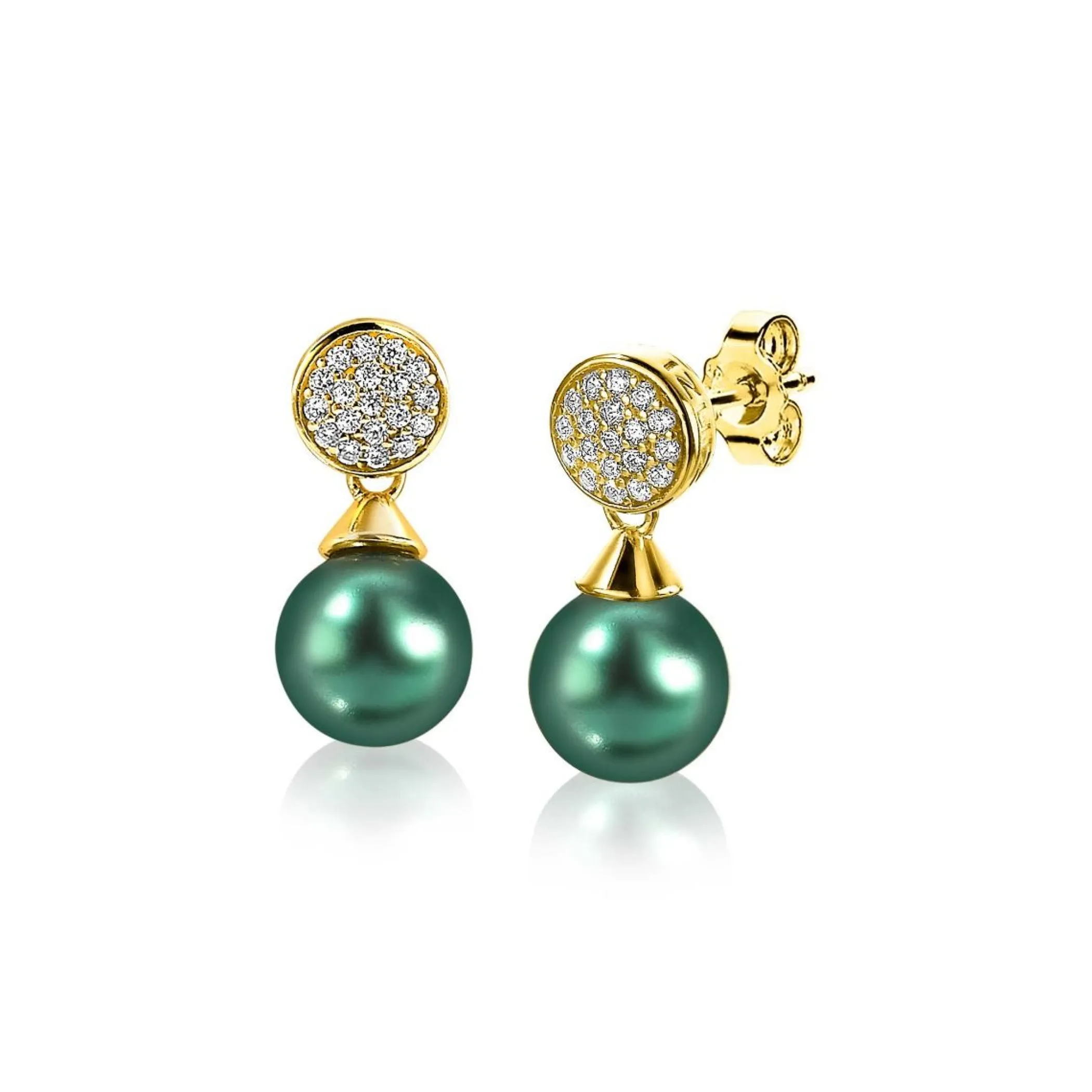 Clearance Zinzi zilveren parel oorknoppen geelverguld 8mm groen ZIO1151GG