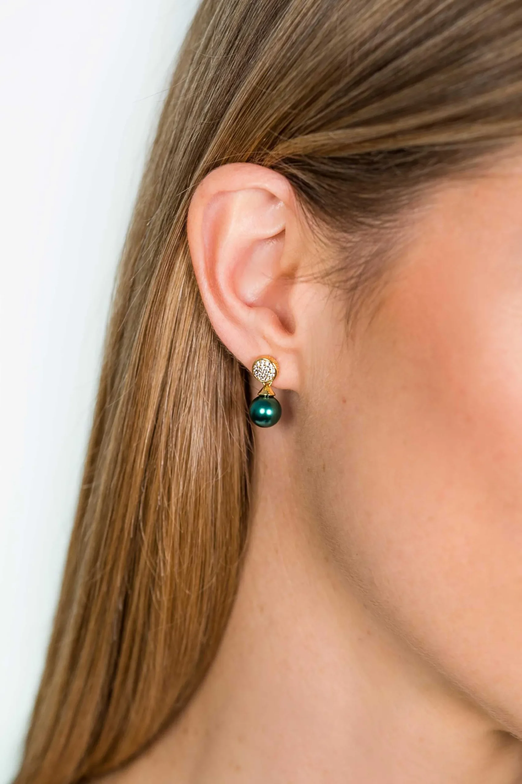 Clearance Zinzi zilveren parel oorknoppen geelverguld 8mm groen ZIO1151GG