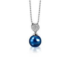 New Zinzi zilveren parelhanger 18mm witte zirconia's blauwe parel ZIH1151B (zonder collier)