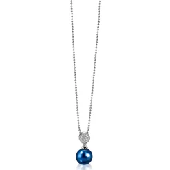 New Zinzi zilveren parelhanger 18mm witte zirconia's blauwe parel ZIH1151B (zonder collier)