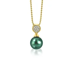 Sale Zinzi zilveren parelhanger geelverguld 18mm witte zirconia's groene parel ZIH1151GG (zonder collier)