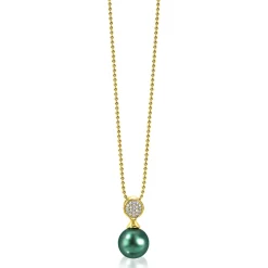 Sale Zinzi zilveren parelhanger geelverguld 18mm witte zirconia's groene parel ZIH1151GG (zonder collier)