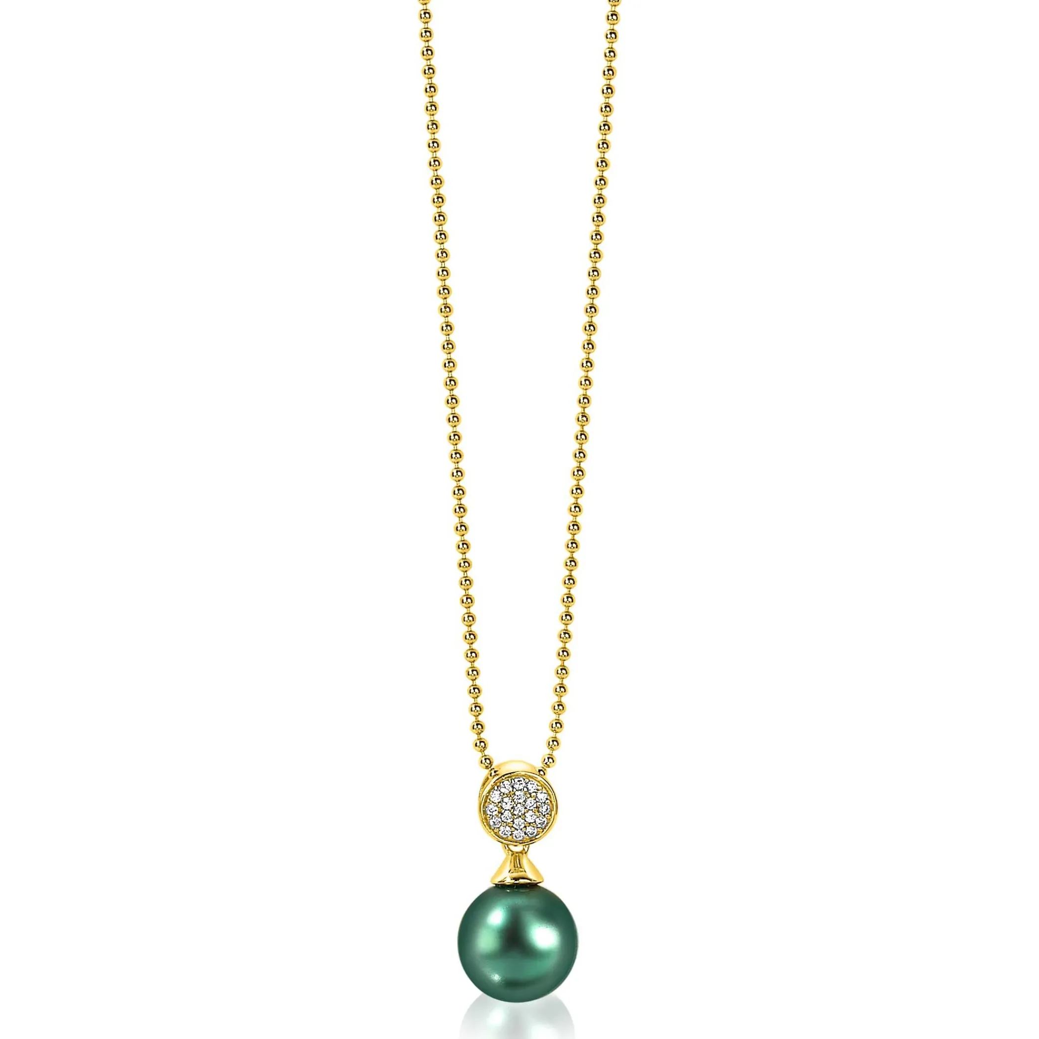 Sale Zinzi zilveren parelhanger geelverguld 18mm witte zirconia's groene parel ZIH1151GG (zonder collier)