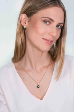 Sale Zinzi zilveren parelhanger geelverguld 18mm witte zirconia's groene parel ZIH1151GG (zonder collier)