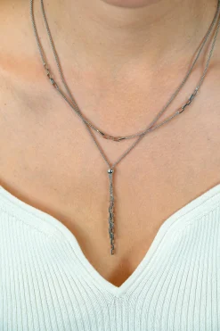 Clearance Zinzi zilveren popcorn schakelketting 45-48cm met drie paperclip schakelaccenten ZIC2709