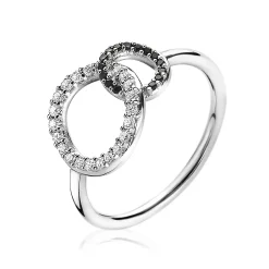 Sale Zinzi zilveren ring 2 ronde vormen verbonden zwart wit ZIR1987