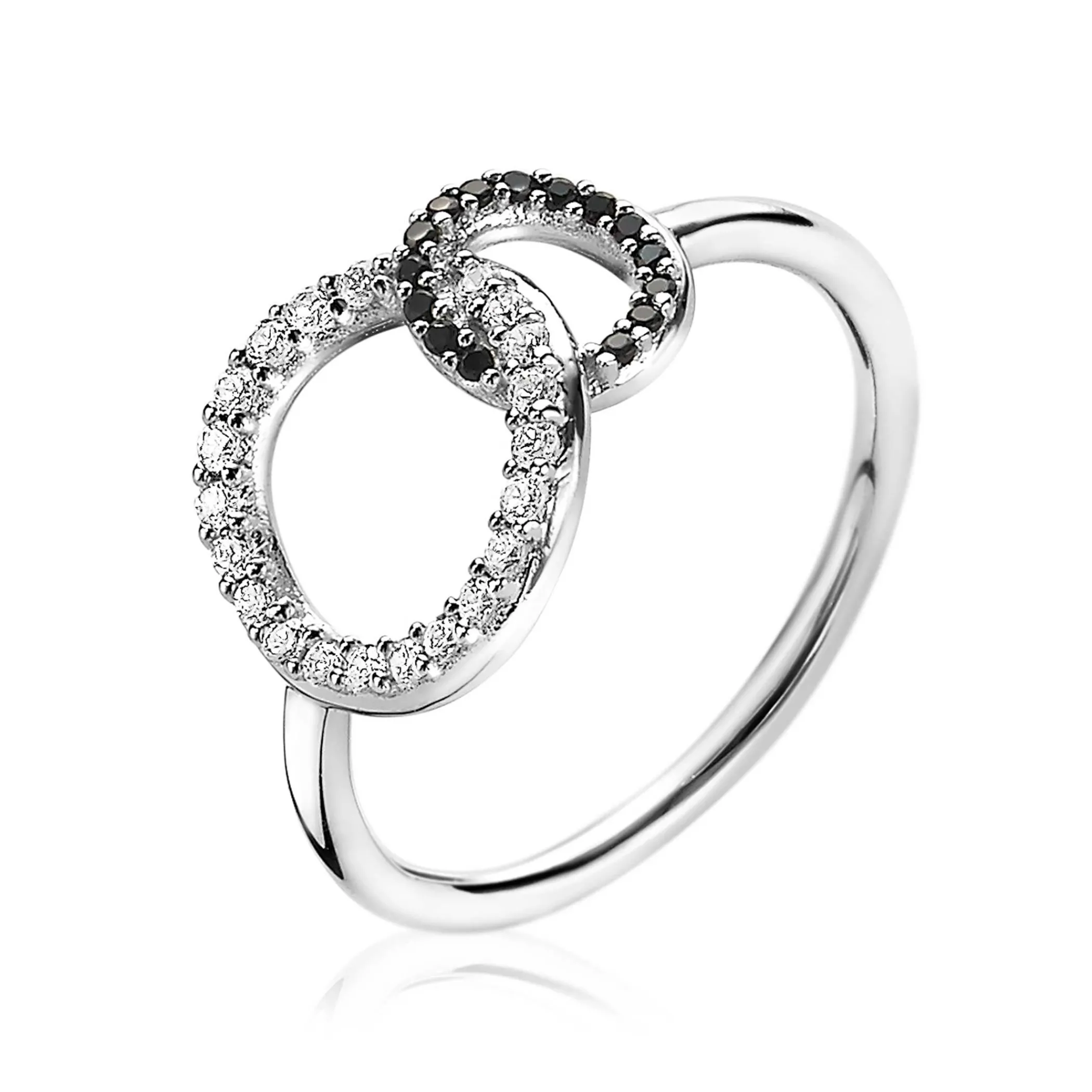Sale Zinzi zilveren ring 2 ronde vormen verbonden zwart wit ZIR1987