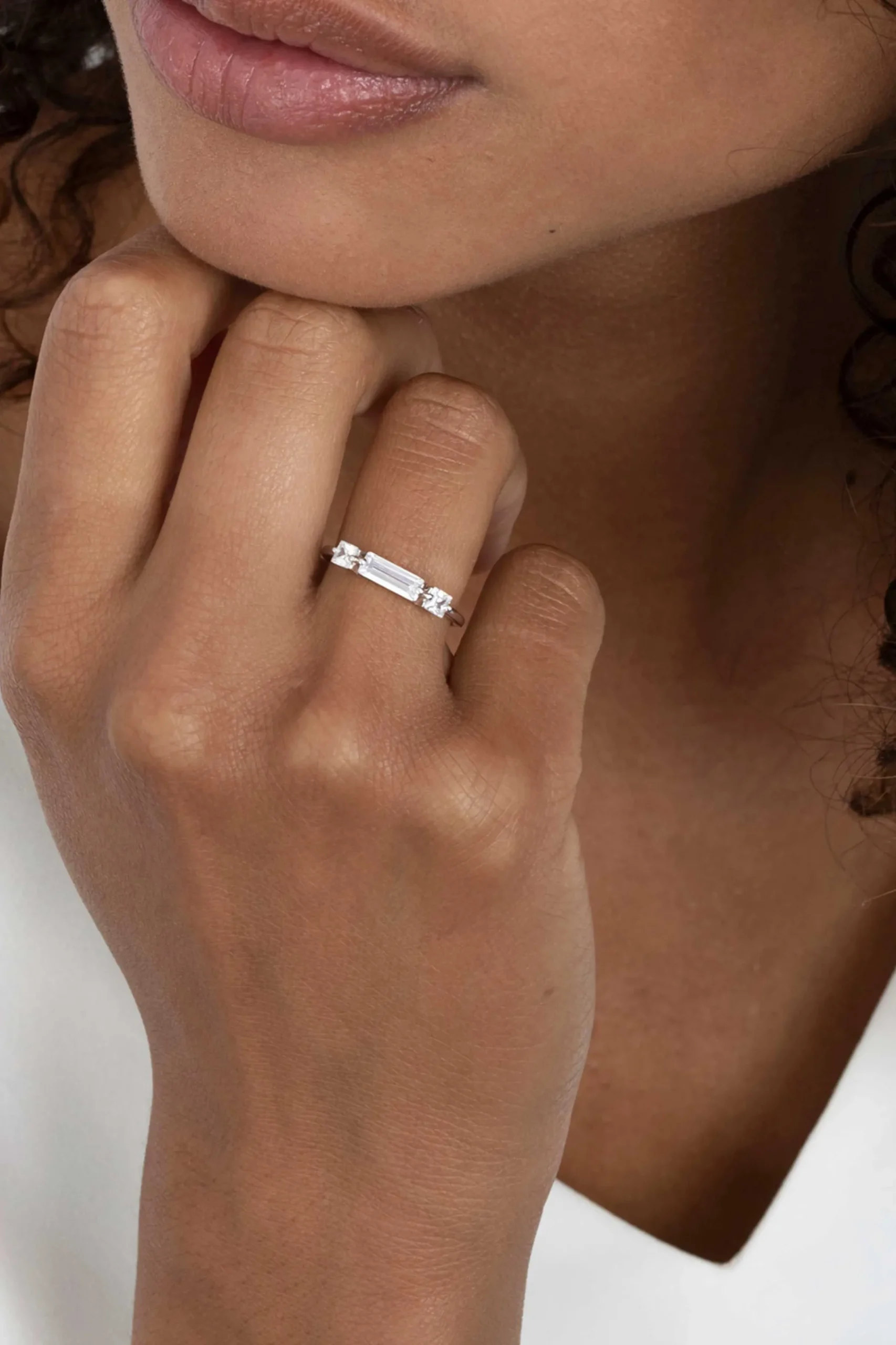 Zinzi zilveren ring baguette rechthoek vierkant wit ZIR2056