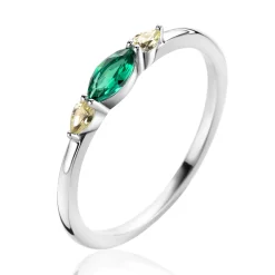 Online Zinzi zilveren ring bezet met ovale zirconia's in groen en geel ZIR2499