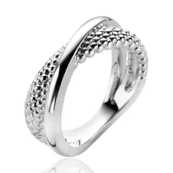 Discount Zinzi zilveren ring cross-over glad en bolletjes ZIR2242
