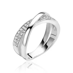 Clearance Zinzi zilveren ring cross over wit 7mm ZIR1604