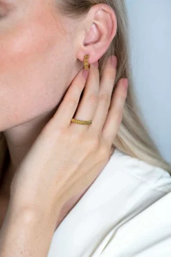 Discount Zinzi zilveren ring extra 14K geel verguld geribbeld design ZIR2245