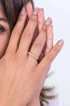 Online Zinzi zilveren ring geel verguld aflopende ronde bollen ZIR1583G