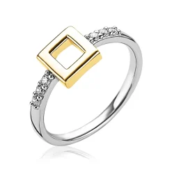 Online Zinzi zilveren ring geel verguld vierkant wit ZIR1862G