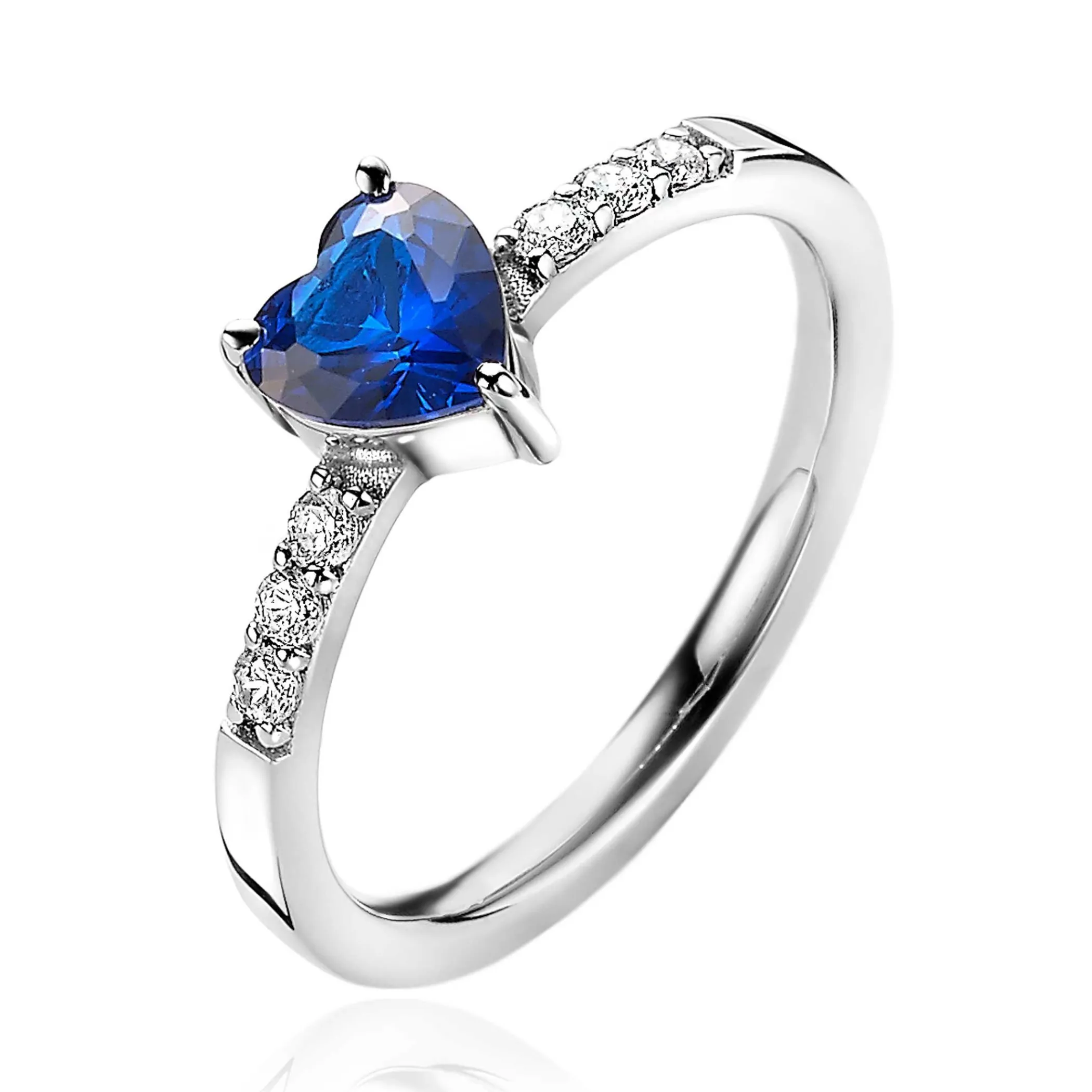 Best Zinzi zilveren ring hart saffierblauw en witte zirconia's ZIR2134B