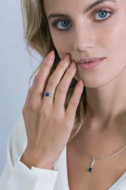 Best Zinzi zilveren ring hart saffierblauw en witte zirconia's ZIR2134B