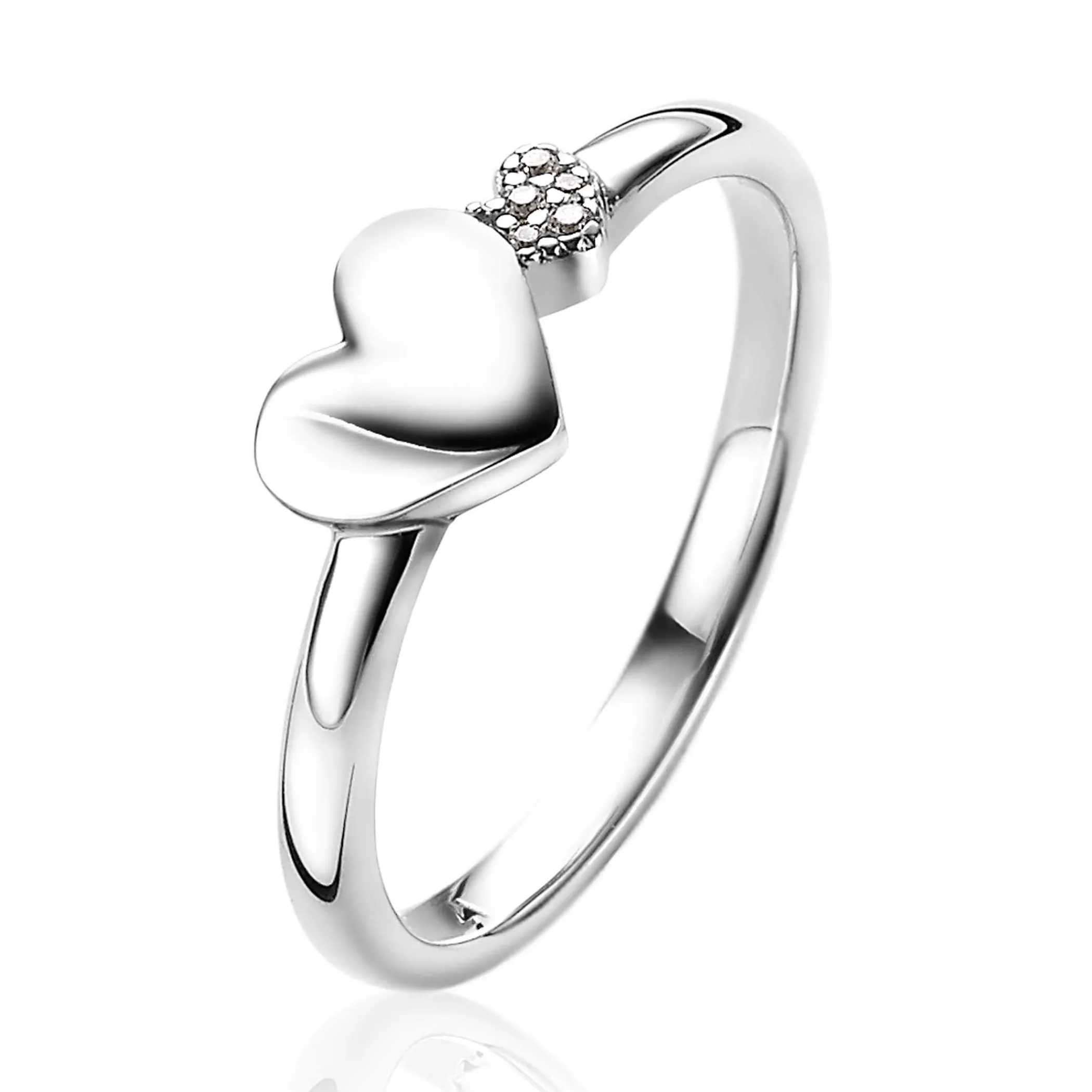 New Zinzi zilveren ring hartjes glad en witte zirconia's ZIR2137