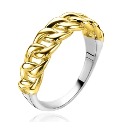Outlet Zinzi zilveren ring 14K geel verguld gourmet schakel 5,5mm breed ZIR2225