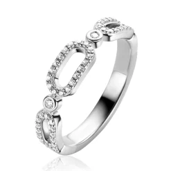 Sale Zinzi zilveren ring met drie trendy ovale schakels, schitterend bezet met witte zirconia's ZIR2398