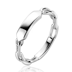 Online Zinzi zilveren ring met paperclip schakels en rechthoekig glanzend plaatje ZIR2530