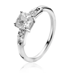 Clearance Zinzi zilveren ring met vierkante witte zirconia en fantasie pavé zettingen ZIR2268