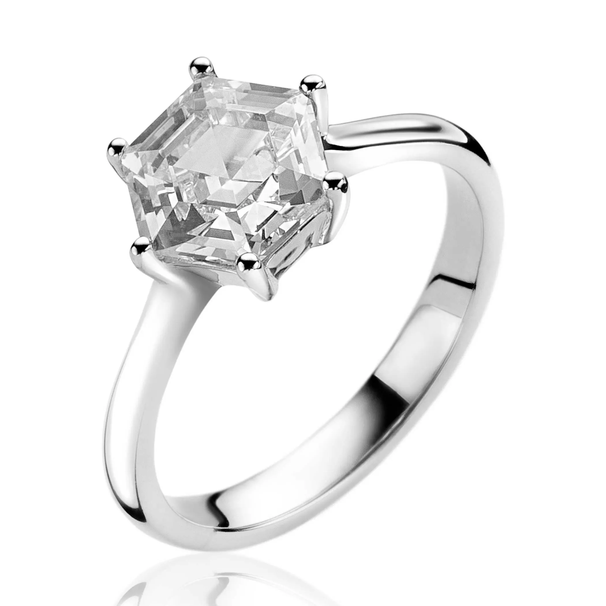 Outlet Zinzi zilveren ring met zeshoekige wittte zirconia 10mm ZIR2259
