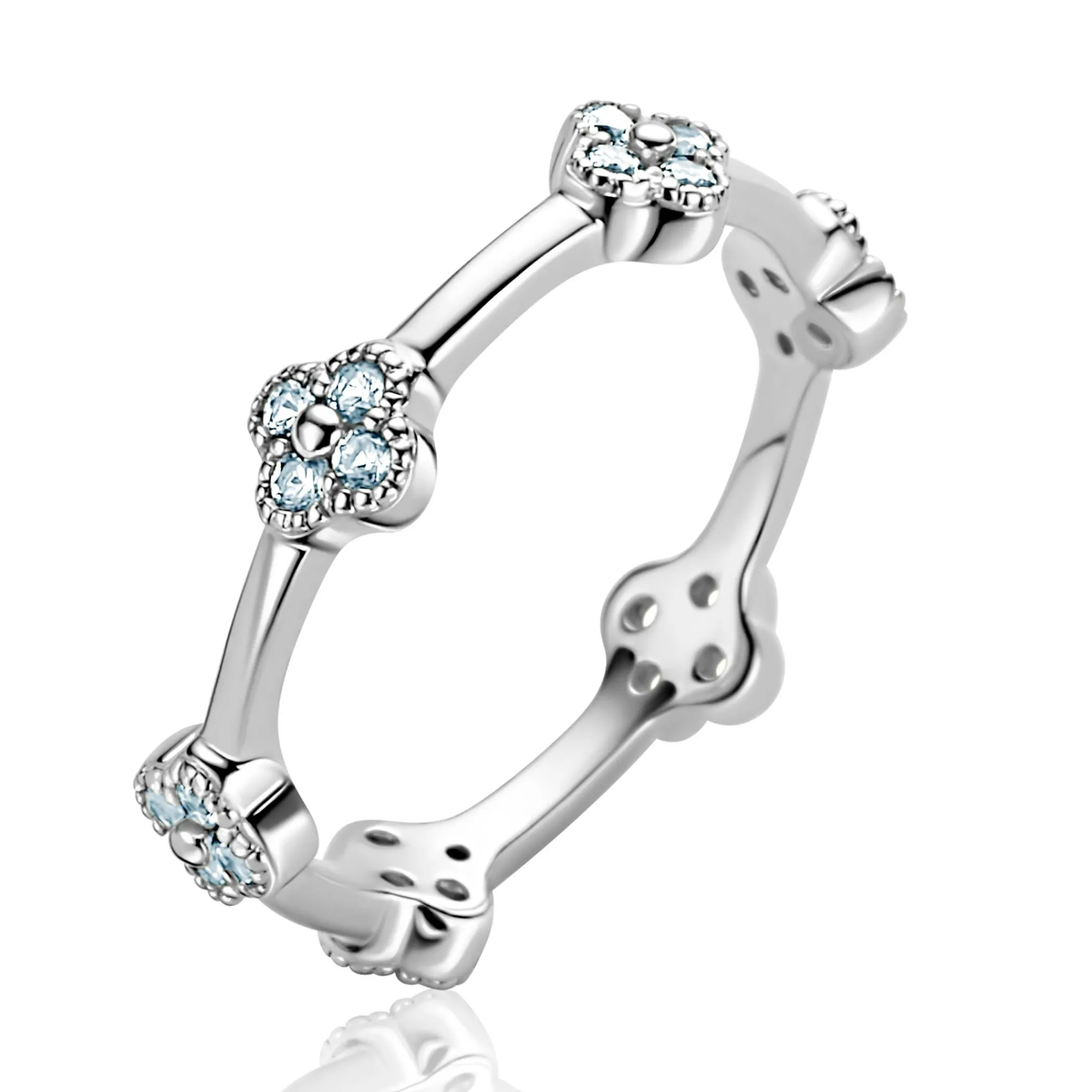 Best Zinzi zilveren ring (5mm breed) met lichtblauwe klavers ZIR2663