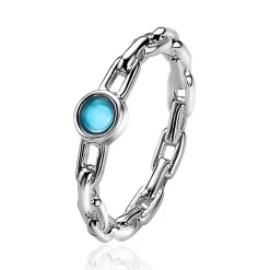 Clearance Zinzi zilveren ring paperclip schakel turquoise blauw rond ZIR2173
