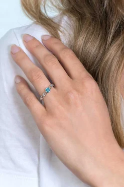 Clearance Zinzi zilveren ring paperclip schakel turquoise blauw rond ZIR2173