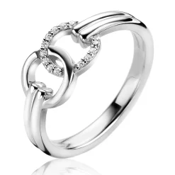 Zinzi zilveren ring twee ronde vormen met elkaar verbonden wit ZIR2266